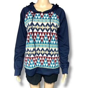 PS Kate Womens Hoodie Lightweight Hooded Sweatshirt Pullover Geo Print Medium